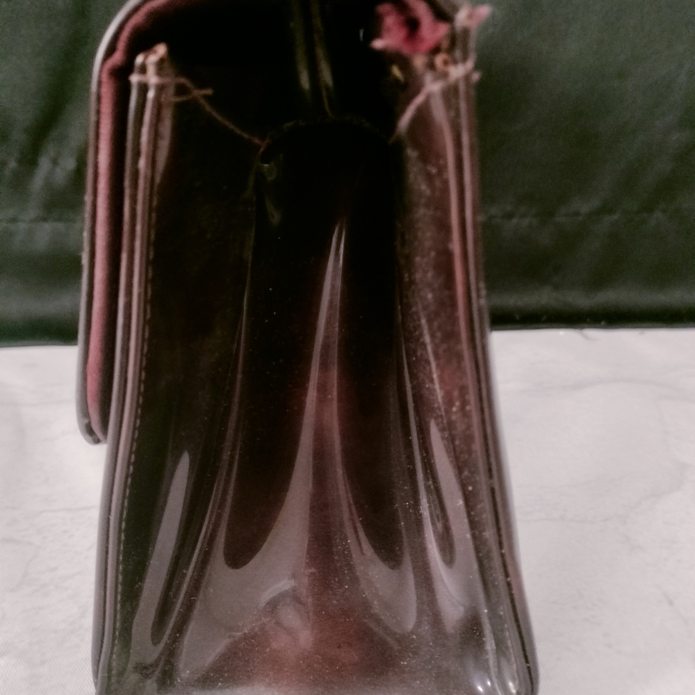 Vintage Style, Oxblood, Patent Faux Leather, Baguette Handbag Shoulder Bag Hard - Picture 5 of 10